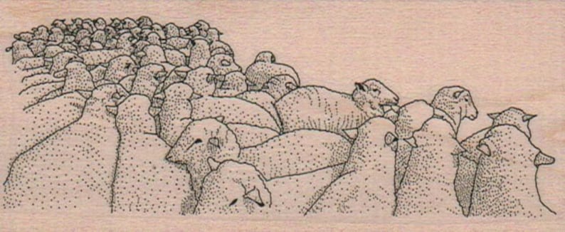 Rubber stamp Large Flock of Sheep lamb Stamping whimsical Rubber Stamp 16924 farm animal image 1