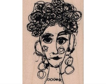 large Rubber stamp  Tina Walker Scribble Girl  earrings 20474