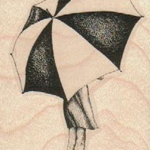 Girl Under Umbrella woman rubber stamps cling, unmounted or wood mounted number 19127 image 1