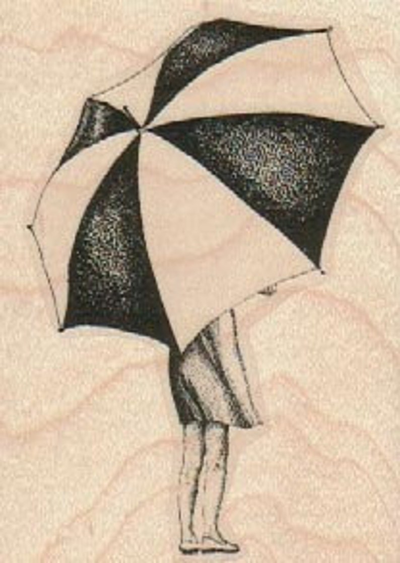 Girl Under Umbrella woman rubber stamps cling, unmounted or wood mounted number 19127 image 1