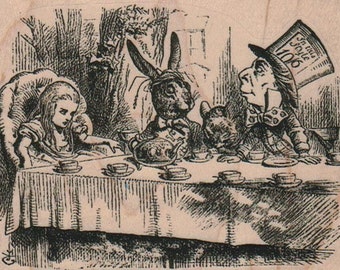 Mad Hatter tea party  rubber stamp   17190  alice in wonderland  wood mounted, unmounted, cling stamp