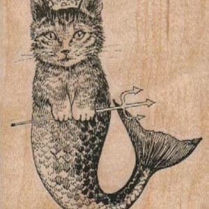 cat rubber stamps stamping rubberstamp  mermaid  rubber stamps  cling stamp unmounted or wood mounted 17863 craft Gummistem