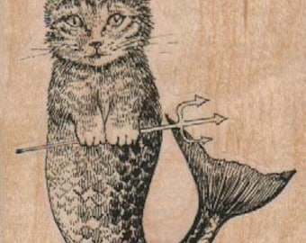 cat rubber stamps stamping rubberstamp  mermaid  rubber stamps  cling stamp unmounted or wood mounted 17863 craft Gummistem