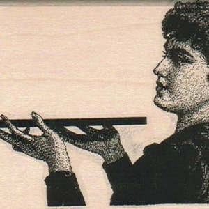 May include: A black and white illustration of a woman holding a tray in her hands. She is wearing a dark dress and has her hair pulled back.
