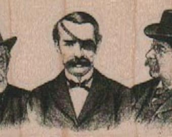 Steampunk Rubber Stamp, trois hommes victoriens face au timbre monté sur bois 18922