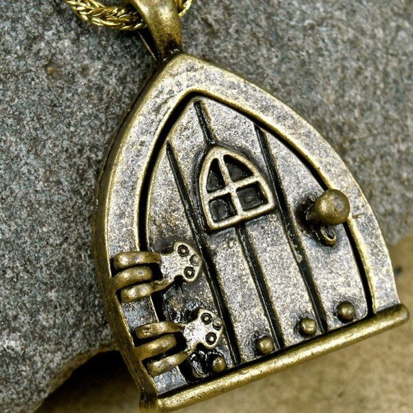 Hobbit jewelry Fairy Door Necklace on a 24 inch vintage chain