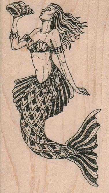 Mermaid     rubber stamps place cards gifts  wood mounted 12309 craft supplies scrapbooking