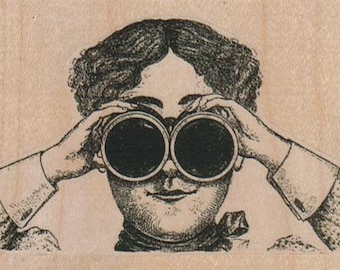 Steampunk Fernglas Lady Stempel Stempel, ungefasst oder auf Holz montiert 17170