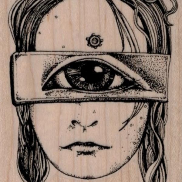 Whimsical Cyclops Rubber Stamp by Mary Vogel Lozinak  tateam EUC team  19407 woman eye face features