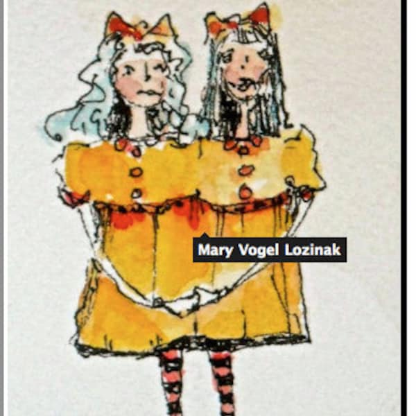 Two Heads girls  whimsical  Rubber Stamp by Mary Vogel Lozinak  tateam EUC team  18304