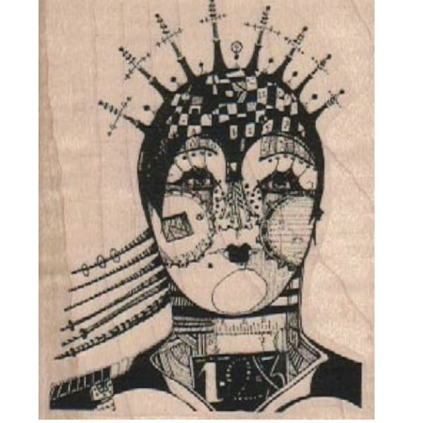 rubber craft stamp Steampunk supplies woman pin head stamp whimsical  Rubber Stamp by Mary Vogel Lozinak  tateam EUC team  18507