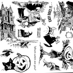 unmounted rubber stamp Halloween haunted house pumpkins cats     tateam EUC team   no.1362