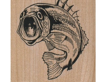 big mouth bass   rubber stamps  fish stamp 12471 fishing sports water lake summer 12471