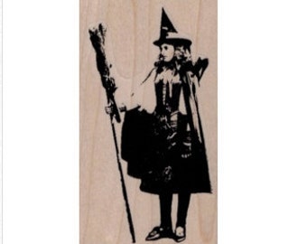 Rubber stamp Halloween Witch with broom  holiday wicca stamps stamping craft number 19705