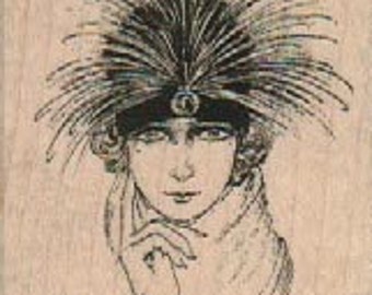 Gatsby Wood mounted rubber  stamp   woman in a hat Flapper  18542