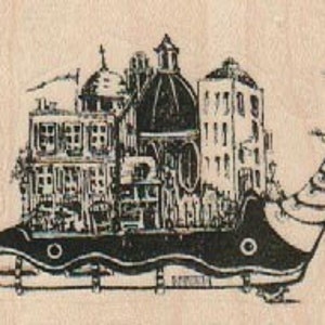 Snail with city on his back Stamp whimsical Rubber Stamp by Mary Vogel Lozinak 18975 image 1