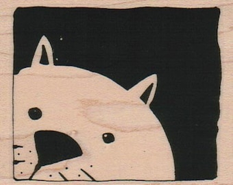rubber stamps stamping rubberstamp  cat peeking kitty pet     rubber stamp     wood mounted 9889