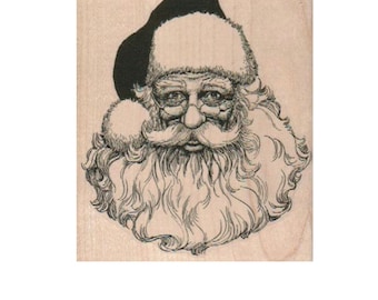large Christmas Santa Claus face rubber stamp checking his list  St. Nick 17832 holzstempel