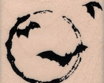 Bats over moon Rubber stamp Halloween Haunted flying party wizard oz witch scrapbooking supplies number 20271