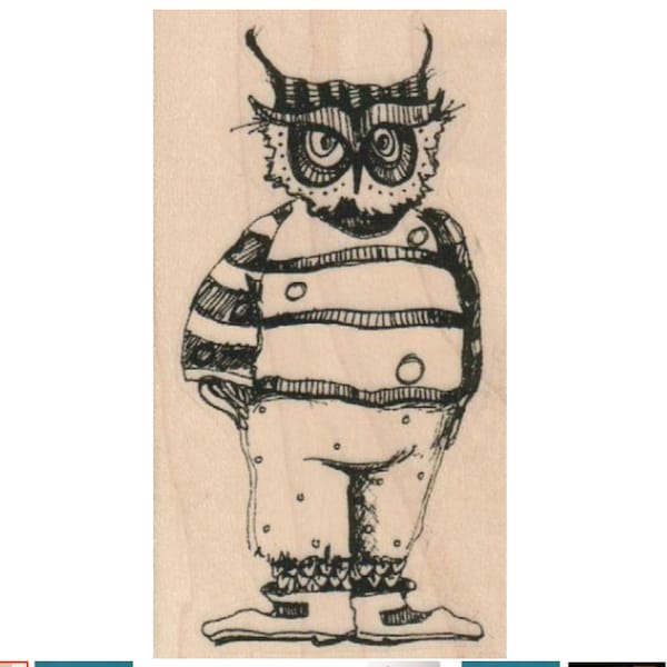 owl rubber stamp Steampunk supplies dressed in clothes   whimsical  Rubber Stamp by Mary Vogel Lozinak  tateam EUC team  19355