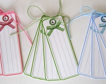 Skinny Bows Journaling Rectangle Tags - Pink, Green and Blue - Set of 12