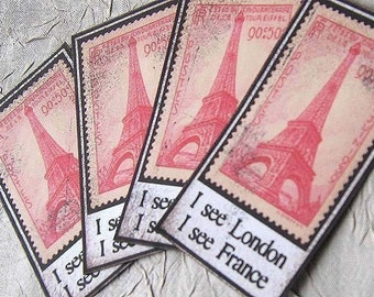 I See London, I See France Eiffel Tower Ephemera Paper Embellishments - Set of 4 -