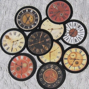 Papier Uhren Gesicht Verzierungen - Serie 1 - Set von TEN - für Scrapbooking, Kartenherstellung, ACEO und andere veränderte Kunst.