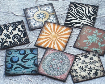 40 Assorted Circle and Square 1 inch embellishments - scrapbookings, pendants, collage, altered art, ATCs, ACEOs