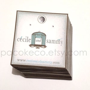 100 biglietti da visita personalizzati con logo da 2 x 2 pollici, cartellini, orecchini, collane o fermagli per capelli