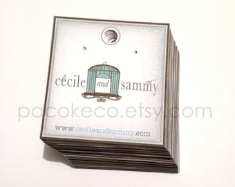 100 Customized 2 x 2 inch Logo Business Cards, Hang Tags, Earring, Necklace or Hairclip Cards