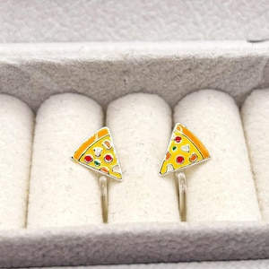 Ohrclips Kinder Pizza,Pizza Slice,Pizza Ohrclips,Ohrring ohne Ohrlöcher,erste Ohrringe,schmerzfrei Ohrringe,Echtsilber,Geschenke für Kinder