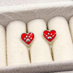 Ohrclips Kinder Herz,Pfoten Herz Ohrclips,rote Herz Ohrclips,Ohrringe ohne Ohrloch,erste Ohrringe,schmerzfreie Ohrringe,Geschenk Kinder