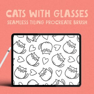 Naadloze patroonborstel katten met glazen voor procreate | Kleurboek en achtergrond maken voor katten