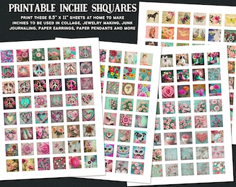 Printable Shabby Chic Inchie Squares For Paper Crafts, Jewelry, Collage, Sublimation and more