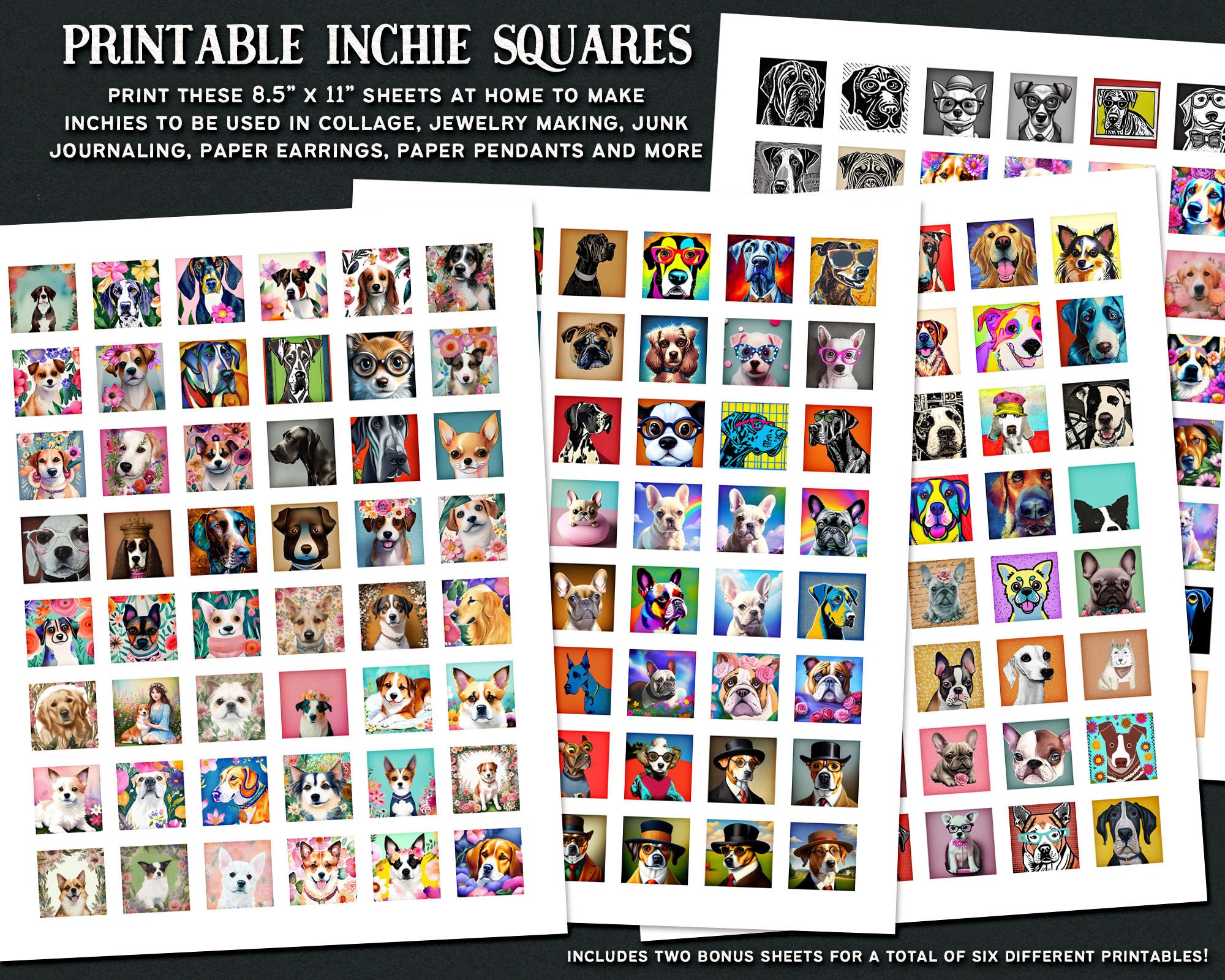 Printable Dog Inchie Sheets For Paper Crafts