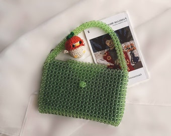 Handgemaakte groene kralen mini handtas