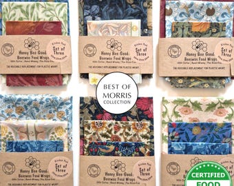 Morris Beeswax Food Wraps | Certified Food Safe | Sets of 3 | Reusable All-Natural Eco-Friendly Wax Wrap | Birthday Housewarming Gifts