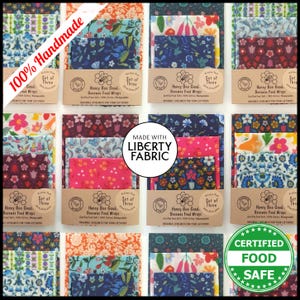 Liberty Fabric & Wm Morris Beeswax Food Wraps | Certified Food Safe | Set of 3 | Easier to clean than beeswax bags!