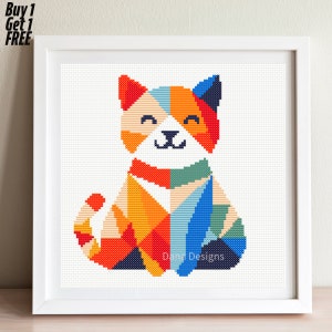 Cross Stitch Pattern, Rainbow Cat,  Cross Stitch Chart, Cute Cat Lover Gift Pattern, Instant Download PDF