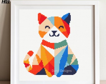 Cross Stitch Pattern, Rainbow Cat,  Cross Stitch Chart, Cute Cat Lover Gift Pattern, Instant Download PDF