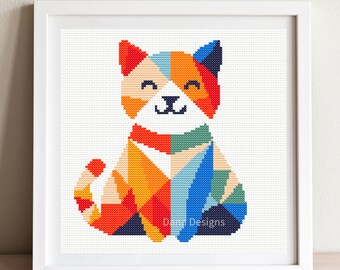 Cross Stitch Pattern, Abstract Rainbow cat, Modern x-stitch Pattern, Cross Stitch Chart, Cat Lover Gift Pattern, Instant Download PDF