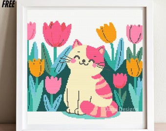 Cross Stitch Pattern, Pink Cat,  Cross Stitch Chart, Cute Cat Lover Gift Pattern, Instant Download PDF