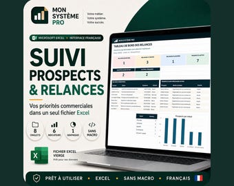 Suivi prospects Excel français - Relances commerciales et tableau de bord pour indépendant