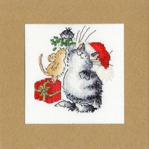 Sous le gui - Kit de point de croix pour carte de Noël par Bothy Threads