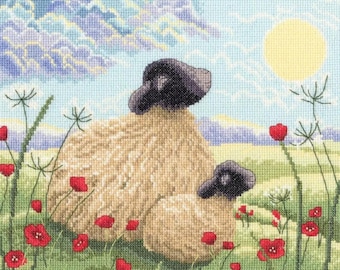 Kit de Ponto Cruz "Mamãe e Eu - Ovelha e Cordeiro" da Bothy Threads