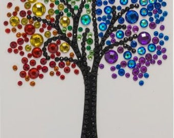 Arbre arc-en-ciel, carte d'art en cristal 10 x 15 cm