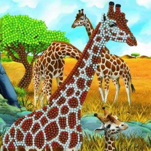 Zachte giraffen, kristallen kunstkaart van 18x18 cm