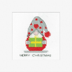 Gonk with Christmas Gift - Gonk Christmas Card Cross Stitch Kit (Heritage Crafts)