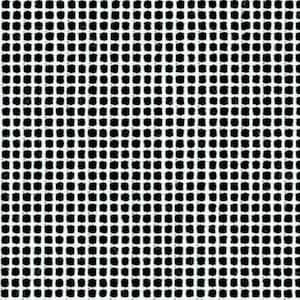 Op de afbeelding: Een witte mesh stof met een zwart rasterpatroon. De mesh is geweven met kleine vierkanten.