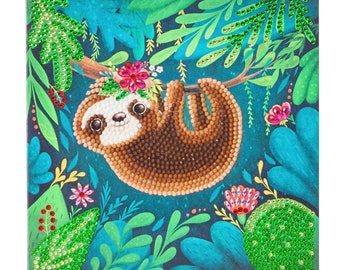Paresseux, carte d’art en cristal 18x18cm